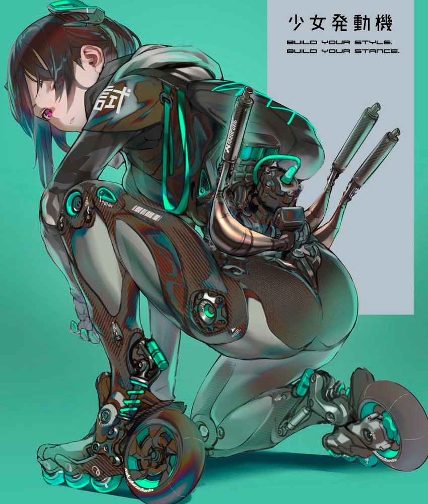 afukuro, Original Art of Cyborg Girl with Roller Feet (Cyborg-Mädchen mit Rollenfüßen)