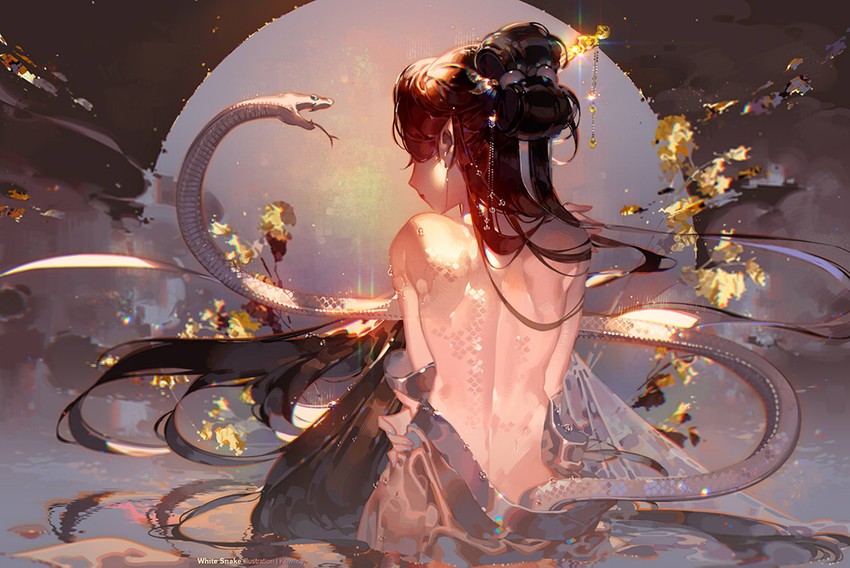 Originalkunst von Kawacy Weiblicher Rücken und Schlangen